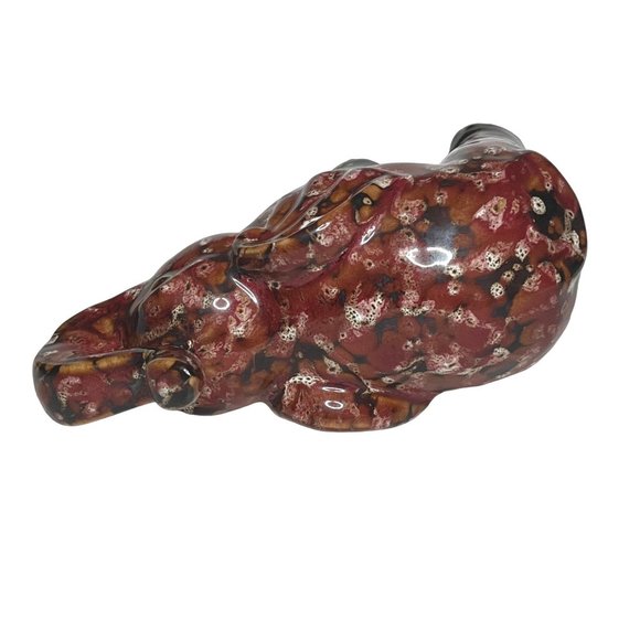Vintage Ceramic Glazed Elephant Speckled Trunk Up Brown/Red - Picture 4 of 6